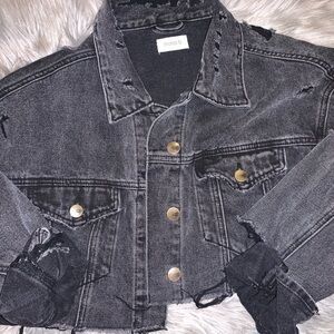 Black cropped jean jacket